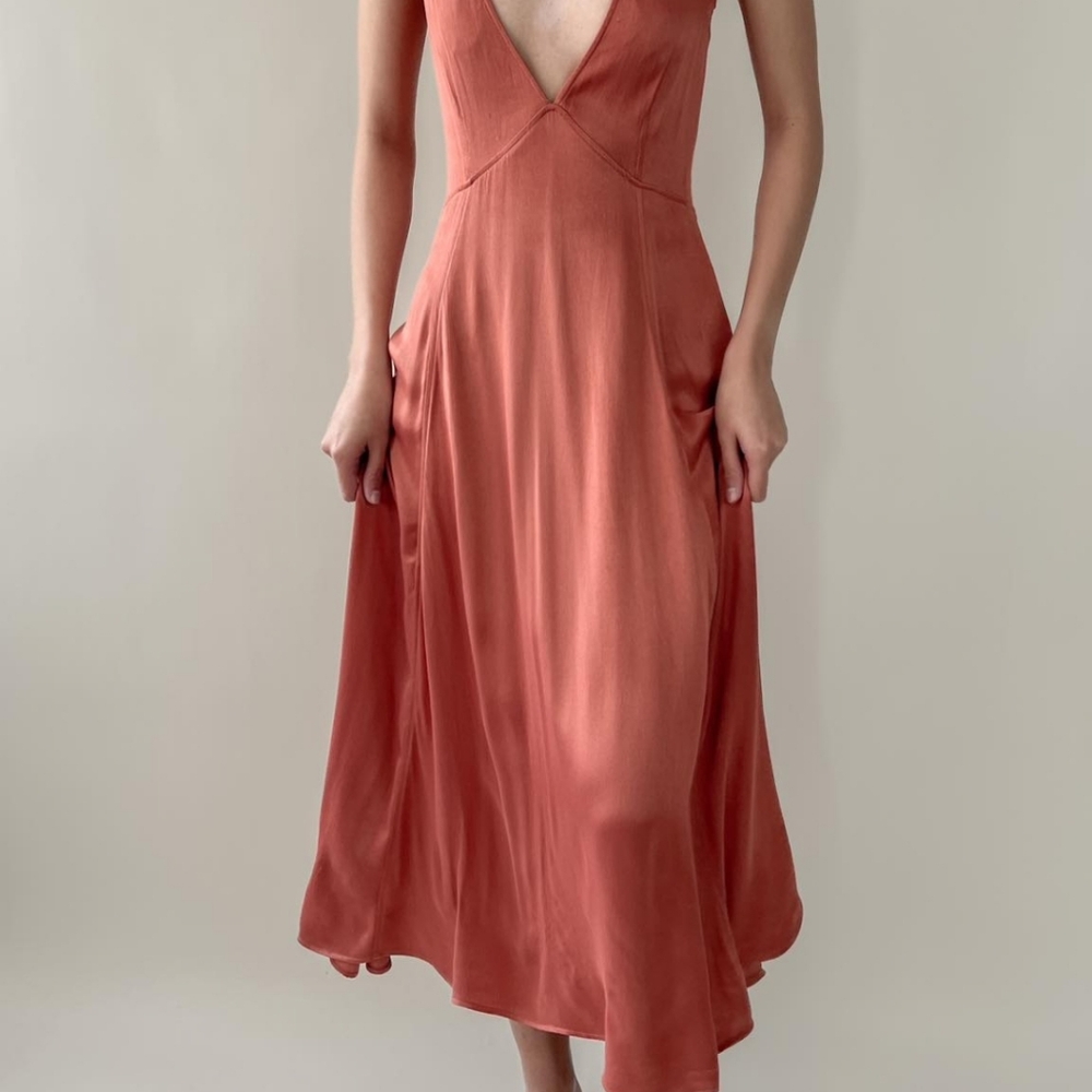 Zara Womens Dress Medium Pink Satin Slip Midi Wedding Guest Feminine Fairy Boho